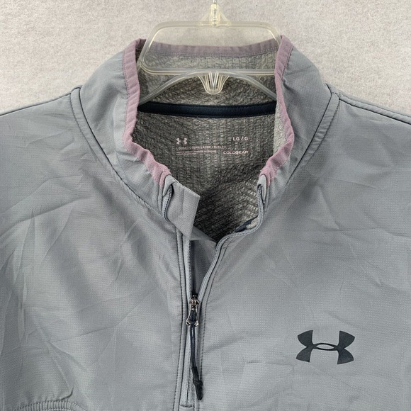 Under Armour 1/4Zip Fleece Pullover Sweater Gray Pink Trim Womens LG - Picture 3 of 9